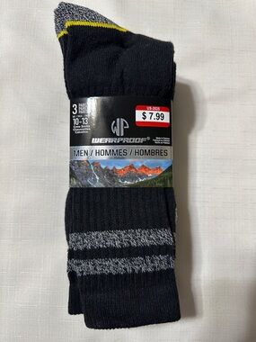 WEARPROOF Black Heather White Yellow Stripe Cotton Blend Work Socks 3 pack